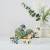 春フローラパステルミントグリーン刺繍バード ポストカード (スタンド正面)