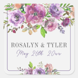 春フローラパープルピーチバイオレット結婚ズ スクエアシール
