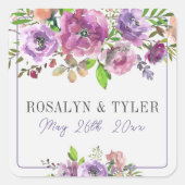 春フローラパープルピーチバイオレット結婚ズ スクエアシール (正面)