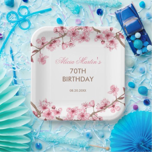 春フローラピンクさくらんぼブロッサム誕生日 ペーパープレート (パーティー)