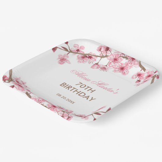 春フローラピンクさくらんぼブロッサム誕生日 ペーパープレート (傾斜あり)