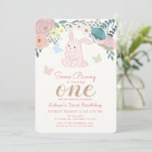 春フローラピンクバニーガールズ1歳の誕生日 招待状 (スタンド正面)