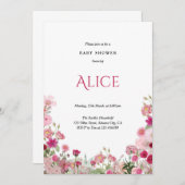 春フローラピンクベビーシャワー招待状シック 招待状 (正面/裏面)