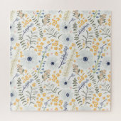春フローラフラワーミックスブルーグリーングレーイエロー ジグソーパズル (横)