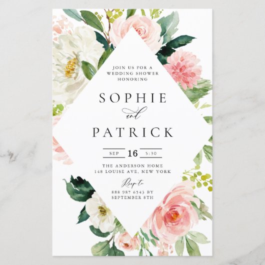 春フローラフレームウェディングシャワー招待状 (正面)