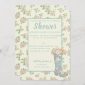 春フローラブルーレインブートウェディングシャワー 招待状 (正面/裏面)
