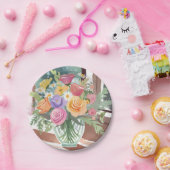 春フローラブーケ | 花瓶の水彩 ペーパープレート (パーティー)