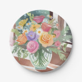 春フローラブーケ | 花瓶の水彩 ペーパープレート (正面)