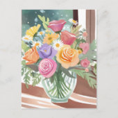 春フローラブーケ | 花瓶の水彩 ポストカード (正面)