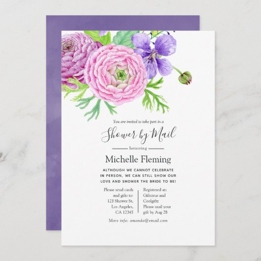 春フローラベビー又はブライダルシャワー別郵便 招待状 (正面/裏面)