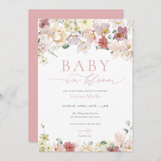 春フローラベビー開花ベビーシャワー招待状 招待状 (正面/裏面)