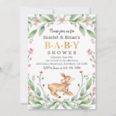 春フローラポーンウッドランドワイルドディアベイビーシャワー 招待状 (正面)