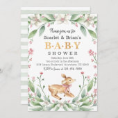 春フローラポーンウッドランドワイルドディアベイビーシャワー 招待状 (正面/裏面)