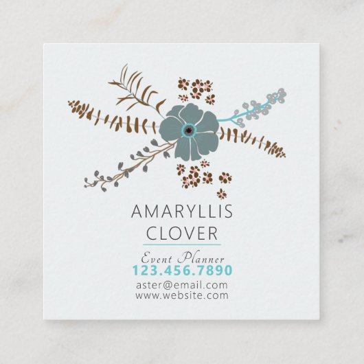 春フローラミックスティール（緑がかった色）ピンクグレーオンブラック スクエア名刺 (裏面)