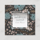 春フローラミックスティール（緑がかった色）ピンクグレーオンブラック スクエア名刺 (正面)