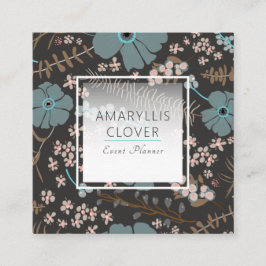 春フローラミックスティール（緑がかった色）ピンクグレーオンブラック スクエア名刺