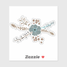 春フローラモチーフティール（緑がかった色）ブラウングレーお洒落 シール