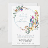 春フローラリースとイースターをテーマにしたベビーシャワー 招待状 (正面)