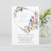 春フローラリースとイースターをテーマにしたベビーシャワー 招待状 (スタンド正面)
