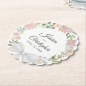 春フローラリースピンクマウヴ&コーラル結婚ズ ペーパーコースター (アングル)