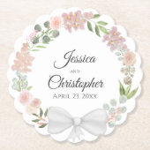 春フローラリースピンクマウヴ&コーラル結婚ズ ペーパーコースター (正面)