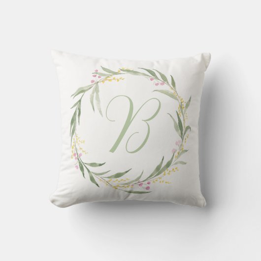 春フローラリース付イニシャル クッション (正面)
