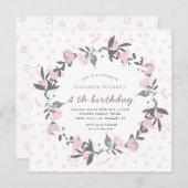 春フローラリース赤面誕生日招待状 (正面/裏面)