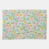 春フローラルパターンonライトブルー キッチンタオル (横)