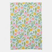 春フローラルパターンonライトブルー キッチンタオル (縦)