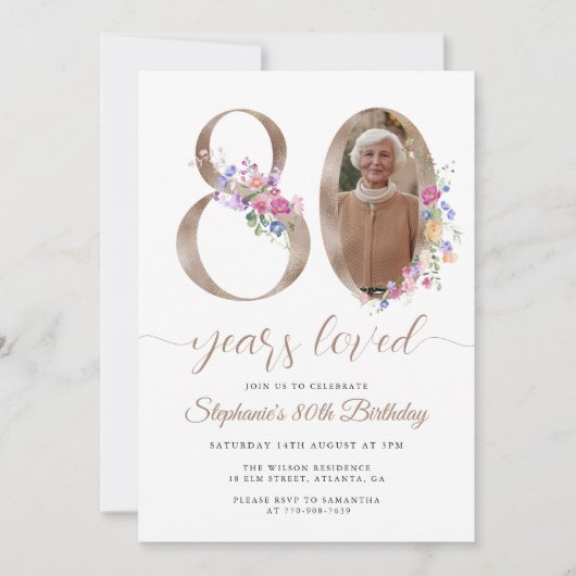 春フローラ写真80誕生日 招待状 (正面)