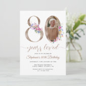 春フローラ写真80誕生日 招待状 (スタンド正面)