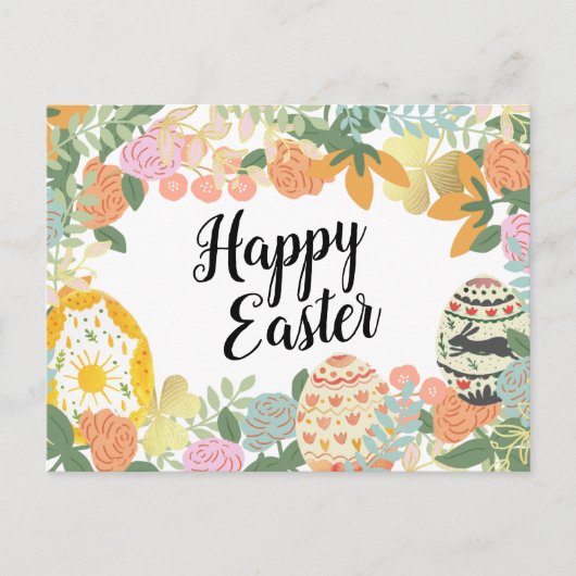 春フローラ卵狩りクローバーハッピーイースター シーズンポストカード (正面)