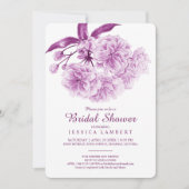 春フローラ咲き紫色のメイブブライダルシャワー 招待状 (正面)