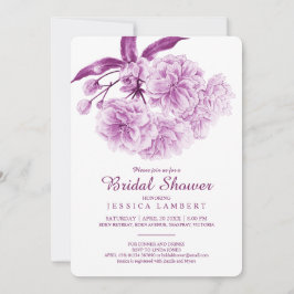 春フローラ咲き紫色のメイブブライダルシャワー 招待状
