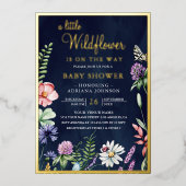 春フローラ小さなワイルドフラワーベビーシャワー金ゴールド 箔招待状 (正面)