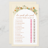 春フローラ彼は彼女はブライダルシャワーゲームと言った (正面/裏面)