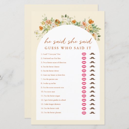 春フローラ彼は彼女はブライダルシャワーゲームと言った (正面/裏面)