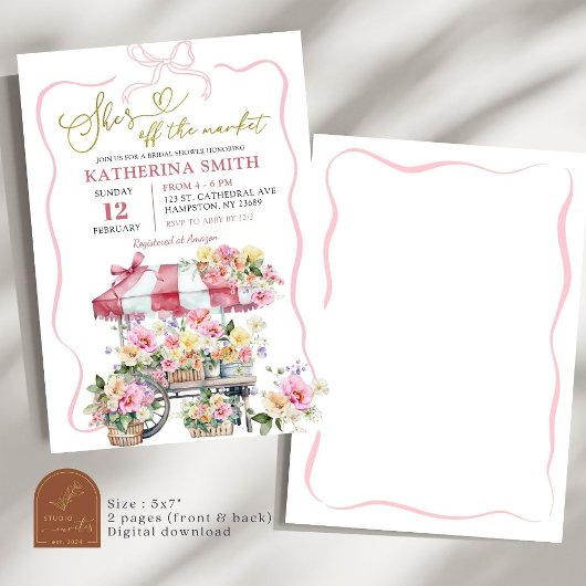 春フローラ彼女は市場から外れているブライダルシャワー 招待状
