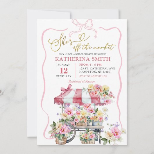 春フローラ彼女は市場から外れているブライダルシャワー 招待状 (正面)