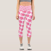 春フローラ水彩ピンクカメリアアート カプリレギンス (正面)