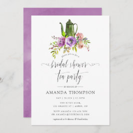 春フローラ水彩ブライダルシャワー茶パーティー 招待状