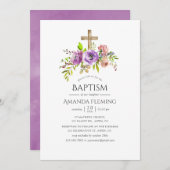 春フローラ水色バプテスマまたは《キリスト教》洗礼式や命名式 招待状 (正面/裏面)