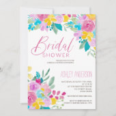 春フローラ水色鮮クールブライダルシャワー 招待状 (正面)