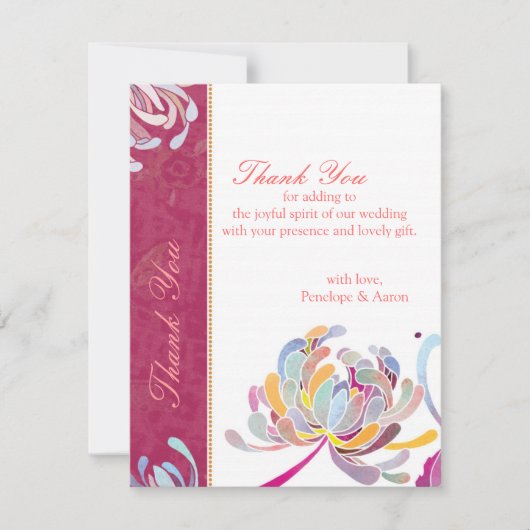 春フローラ結婚明るい赤紫色サンキュー サンキューカード (正面)