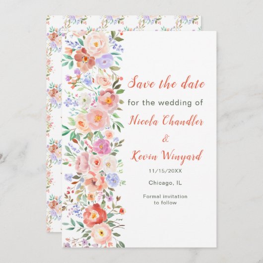 春フローラ花結婚式の日付を保存 セーブザデート (正面/裏面)