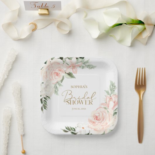春フローラ赤面ピンクセージグリーンブライダルシャワー ペーパープレート (ウェディング)