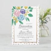 春フローラ金ゴールド紙吹雪ウォーターカラーキンセアニラ 招待状 (スタンド正面)