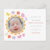 春フローラ開花女の子の写真の誕生のお知らせ 案内ポストカード (正面)