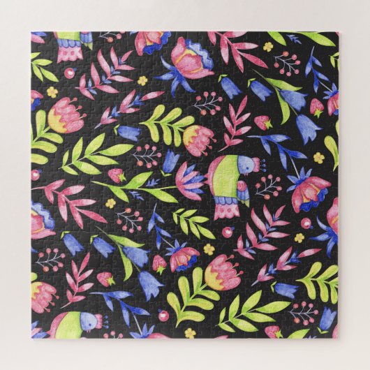 春フローラ:水彩シームレスパターン ジグソーパズル (横)