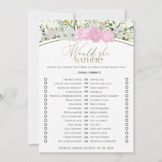 春ブライダルシャワー彼女はむしろゲームカード 招待状 (正面)